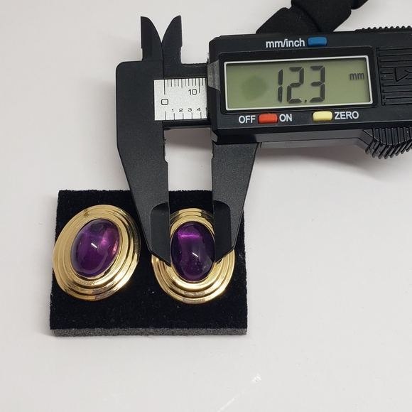 14K Yellow Gold Amethyst Cabochon Earrings - Picture 7 of 8